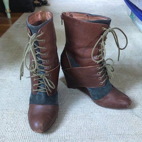 Jeffrey Campbell Steampunk Wedge Boots Brown/Gray -- size 7.5 - Picture 2 of 8
